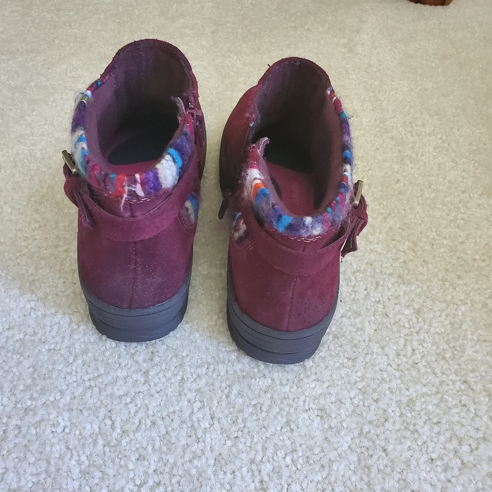 Earth Orgins Burgundy Ankle Boots with Patterned Trim